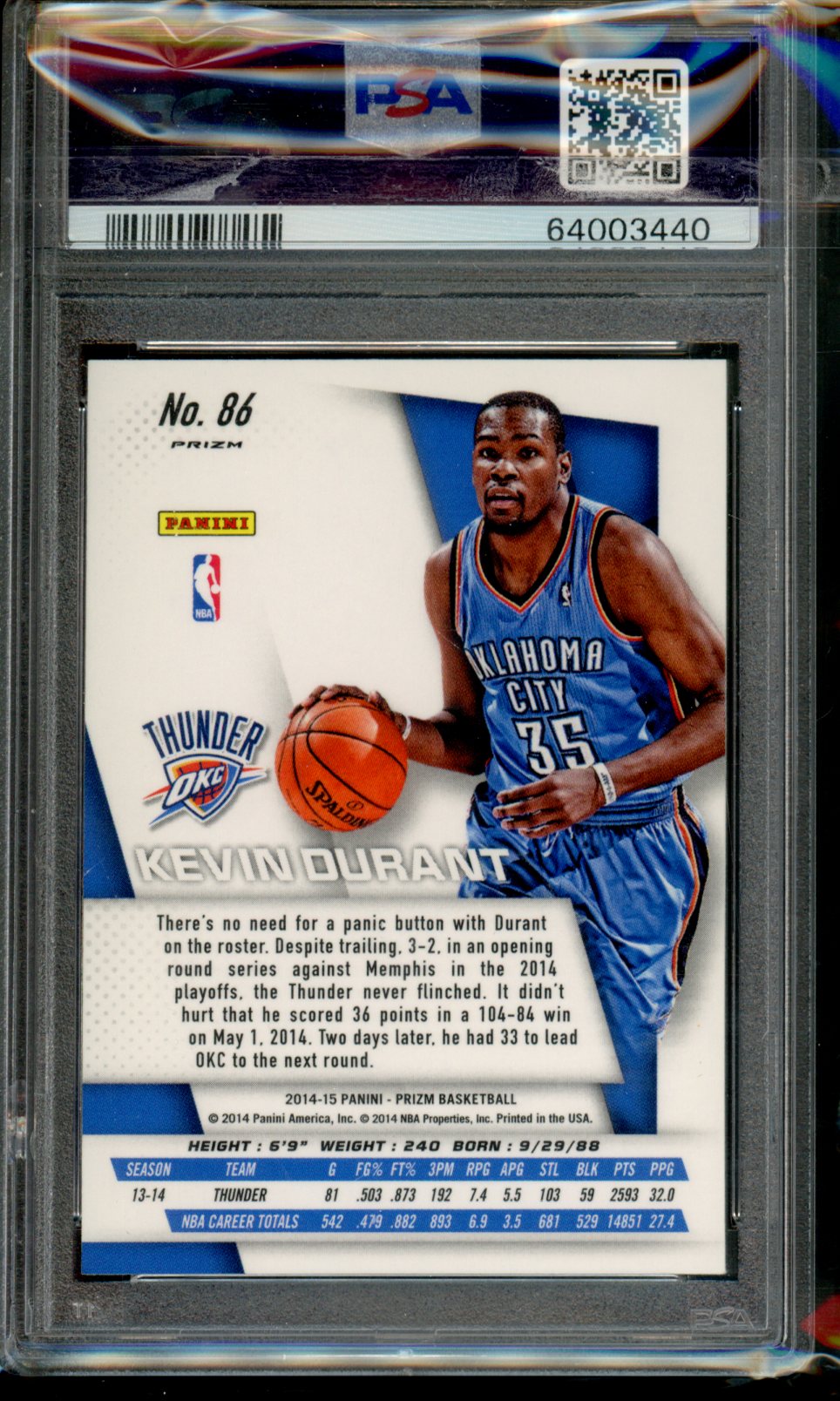 2014-15 Panini Prizm Kevin Durant Yellow and Red Mosaic Prizm #86 PSA 10