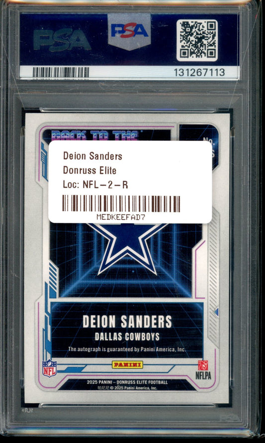 Panini 2025 Donruss Elite Back to the Future Sigs Deion Sanders Auto Purple /49 Psa 9