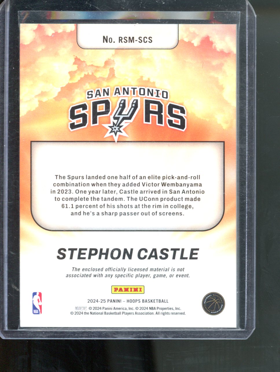 Panini NBA Hoops 2024-25 Stephon Castle Rise'n Shine Patch RC Spurs #RSM-SCS