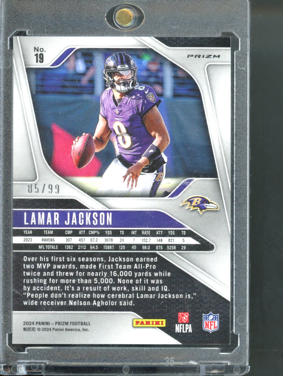 2024 Panini Prizm Lamar Jackson Ravens No Huddle Blue Prizm /99 #19