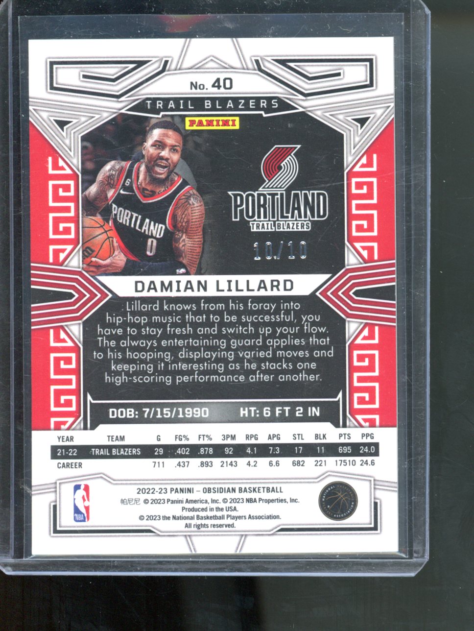 2022-23 Panini Obsidian - Damian Lillard #40 Electric Etch Gold Flood 10/10 Book end