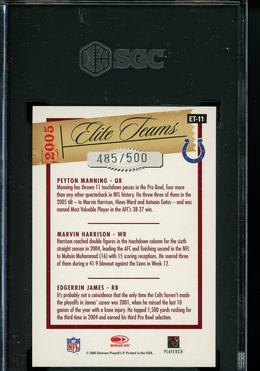 2005 DONRUSS ELITE MANNING/HARRISON/JAMES ELITE TEAMS RED /500 SGC 9.5 MINT