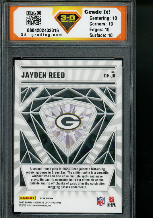 2023 DONRUSS OPTIC DIAMOND HANDS SILVER RC JAYDEN REED 3-D GRADING 10