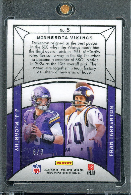 2024 PANINI OBSIDIAN ECLIPSING LEGENDS JJ MCCARTHY/FRAN TARKENTON JADE /6