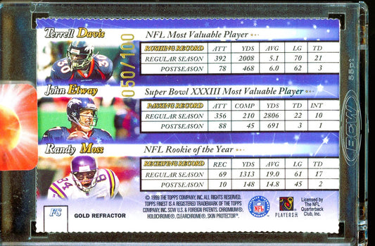 1999 Topps Finest Gold Refractor Elway Moss Terrell Davis #050/100 Die Cut w/coating