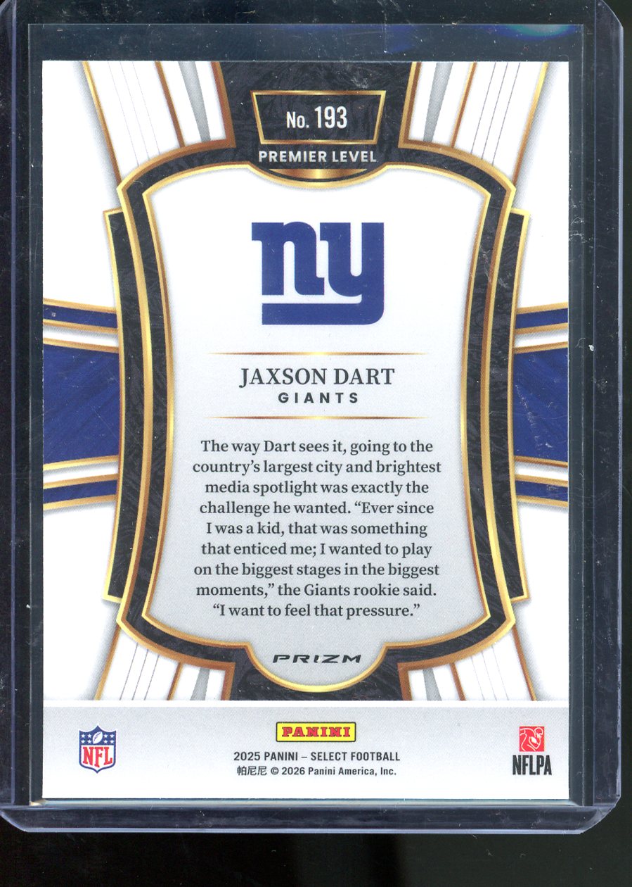 2025 PANINI SELECT JAXSON DART PINK SHOCK RC PREMIER LEVEL #193