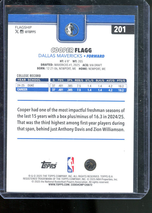 2025 TOPPS COOPER FLAGG ROOKIE BASE CARD #201