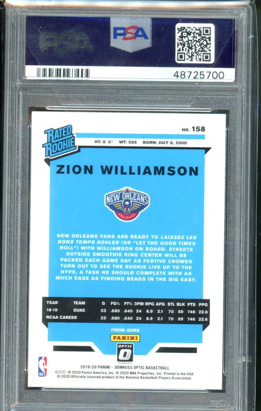 2019 PANINI DONRUSS OPTIC ZION WILLIAMSON RATED ROOKIE PSA 10