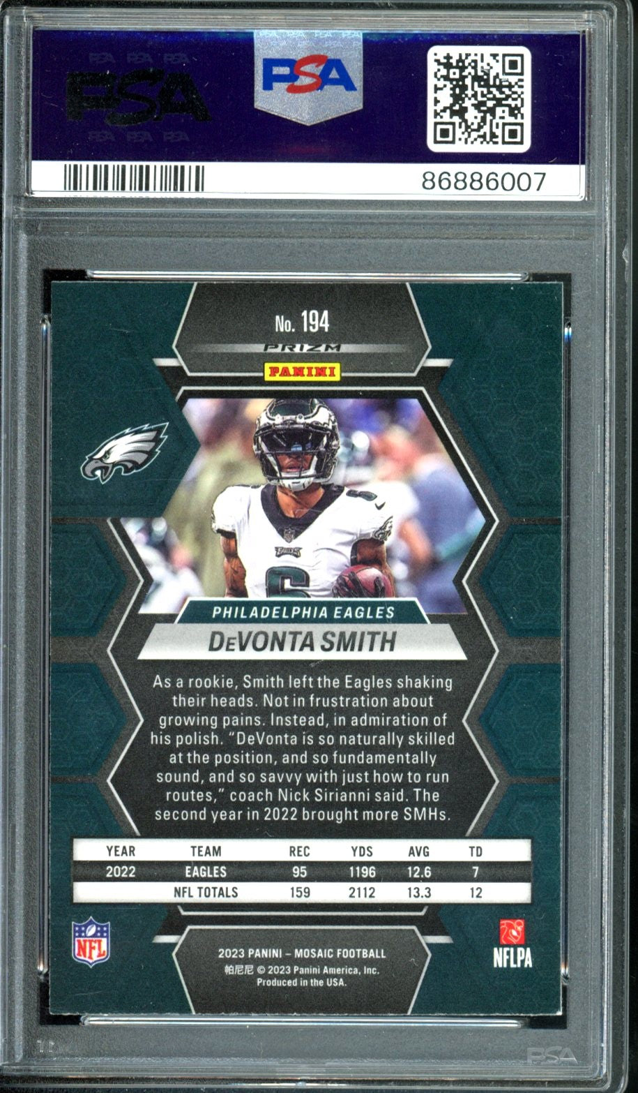 2023 MOSAIC DEVONTE SMITH HONEYCOMB CASE HIT PSA 9
