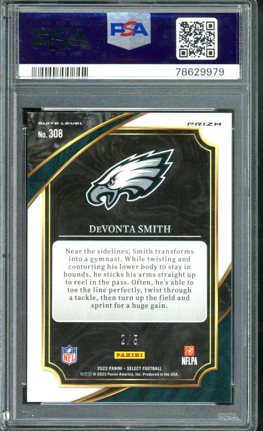 2022 SELECT DEVONTA SMITH GREEN MOJO /5 PSA 9 SUITE LEVEL