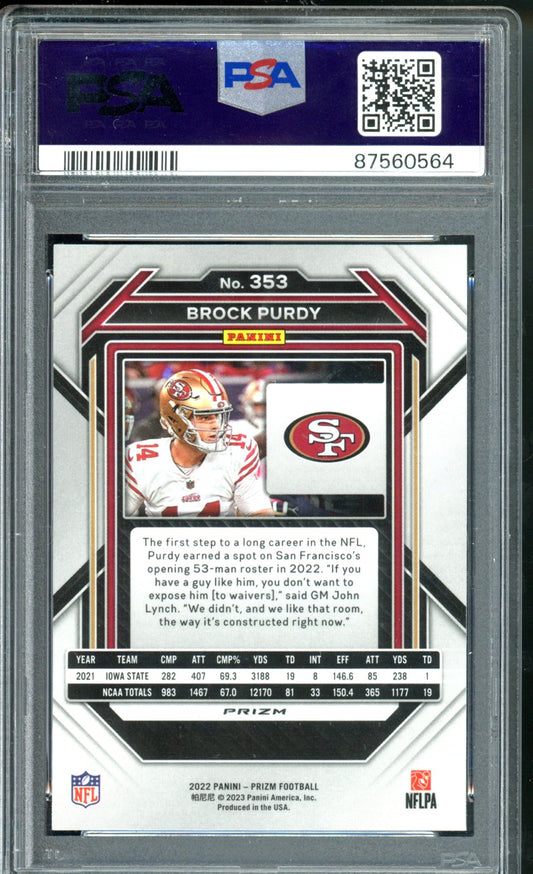 2022 PRIZM BROCK PURDY ROOKIE GREEN PSA 10