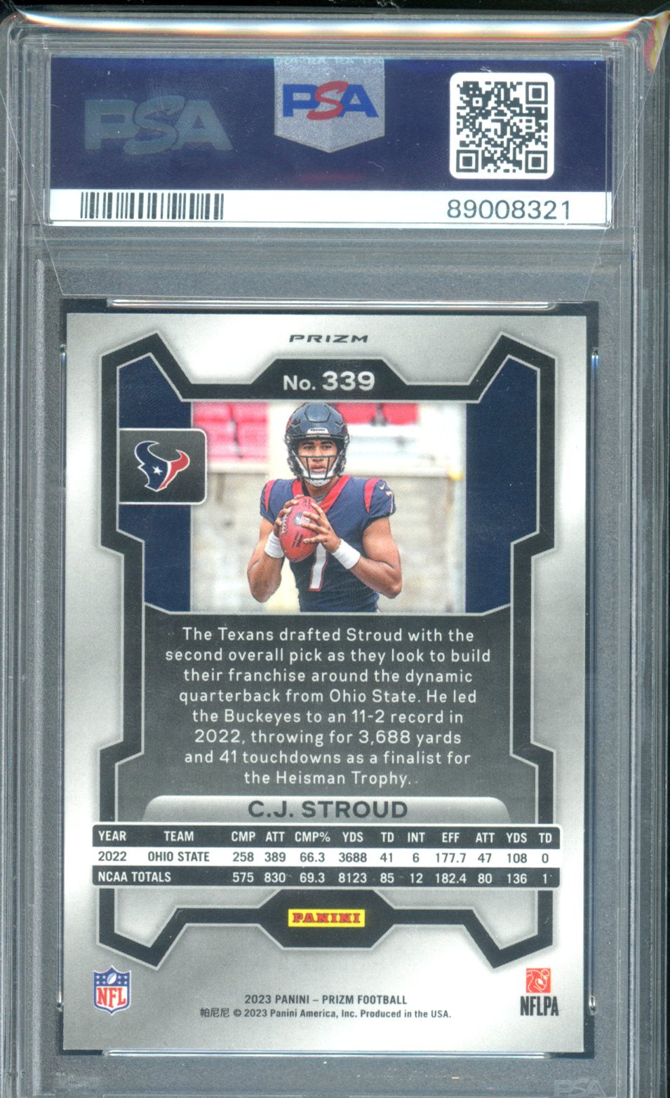 2023 PANINI PRIZM CJ STROUD SILVER ROOKIE PSA 10