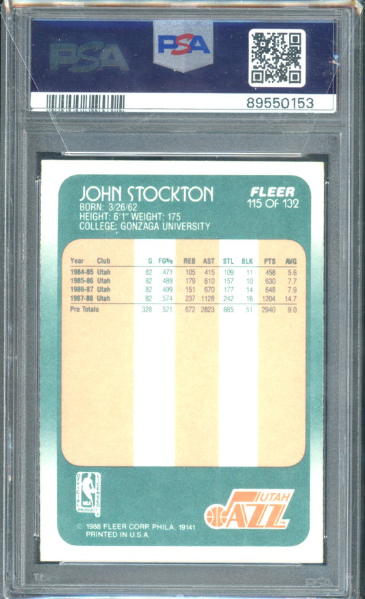 1988 FLEER JOHN STOCKTON RC PSA 10 GEM MINT #115