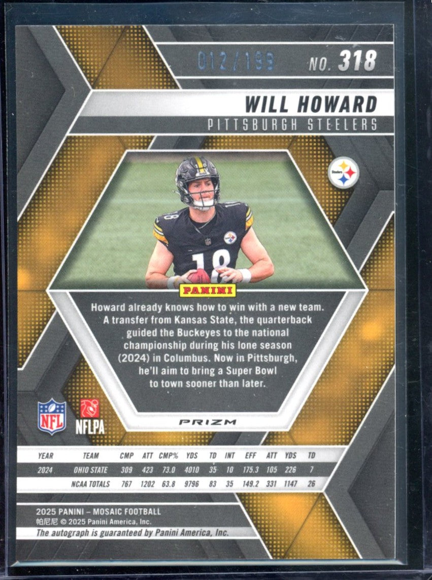 2025 PANINI MOSAIC WILL HOWARD RED PRIZM MOSAIC ROOKIE AUTO /199
