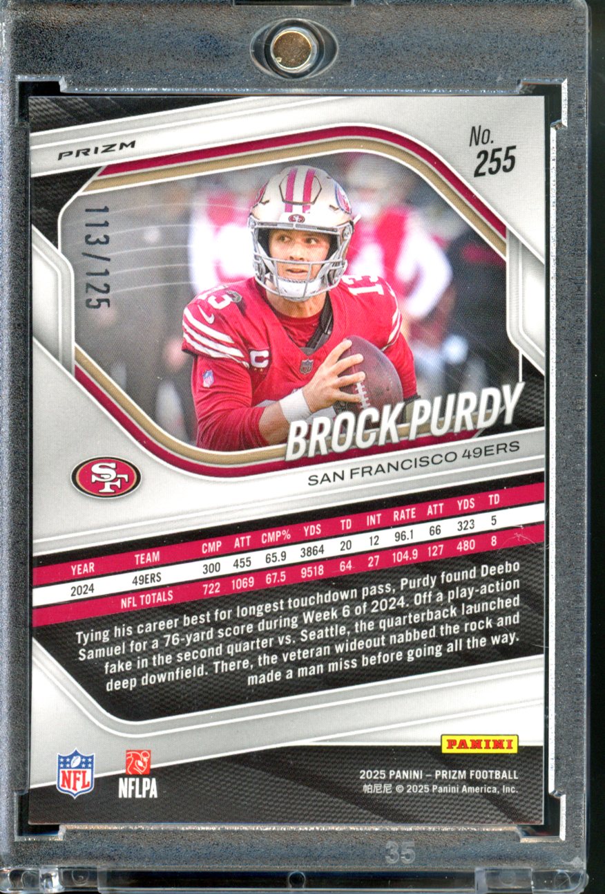 2025 PANINI PRIZM BROCK PURDY BLUE NO HUDDLE /125