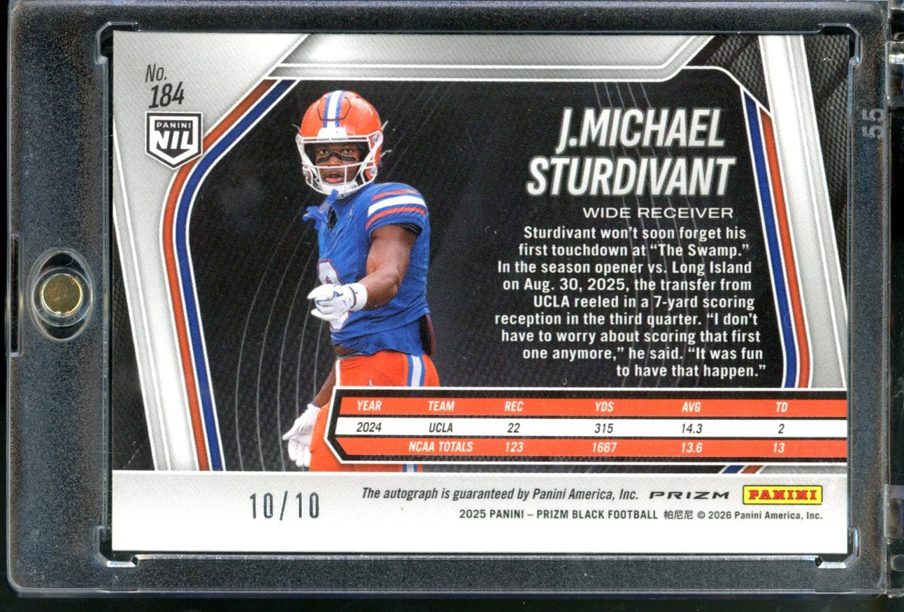2025 PANINI PRIZM BLACK J.MICHAEL STURDIVANT GOLD SHIMMER AUTO /10