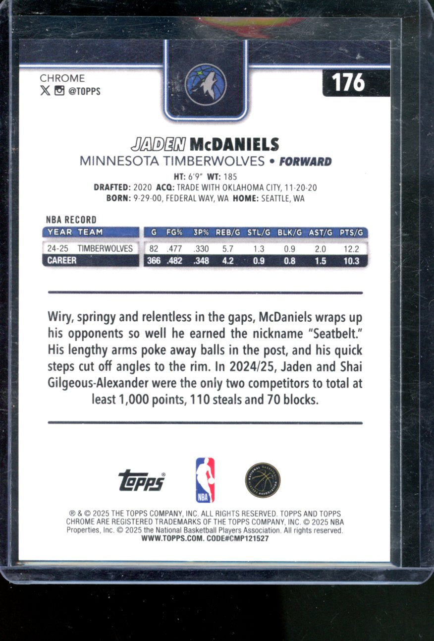 2025-26 Topps Chrome Jaden McDaniels Gold Wave Refractor #/50 Timberwolves