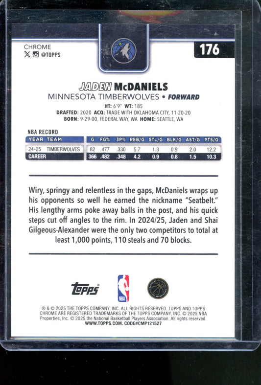 2025-26 Topps Chrome Jaden McDaniels Gold Wave Refractor #/50 Timberwolves