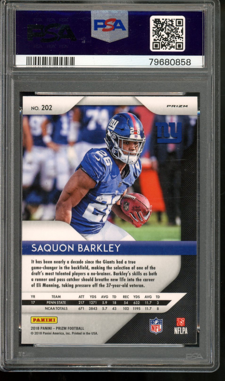 2018 PANINI PRIZM SAQUON BARKLEY GREEN PRIZM ROOKIE PSA 10