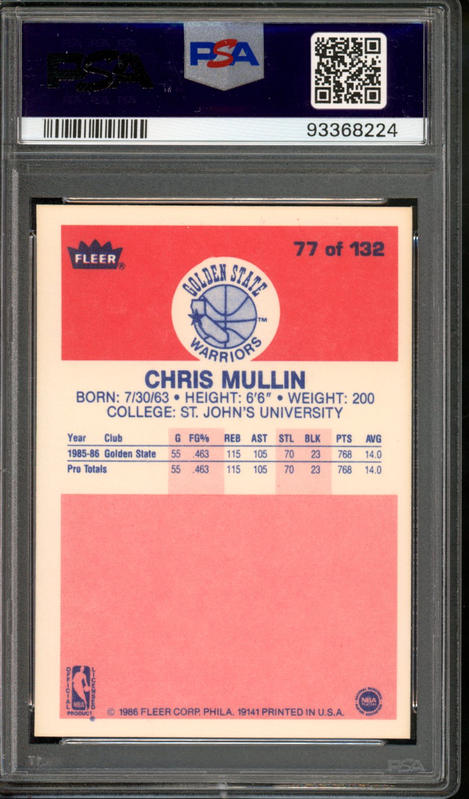 1986 FLEER CHRIS MULLIN ROOKIE PSA 8 #77
