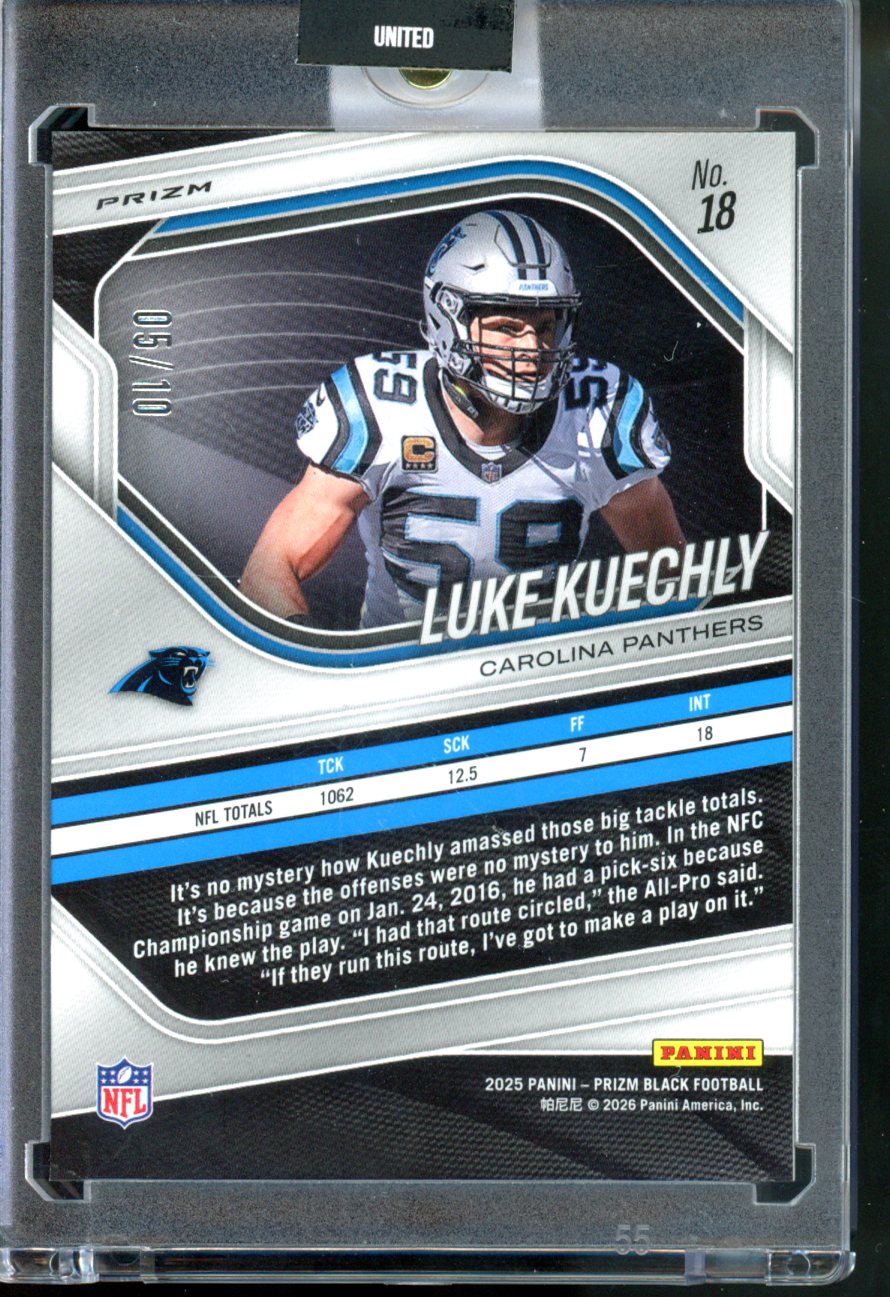 2025 PANINI PRIZM BLACK FOTL LUKE KUECHLY GOLD SHIMMER /10