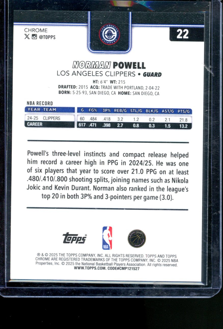 2025-26 TOPPS CHROME NORMAN POWELL BLACK REFRACTOR /10