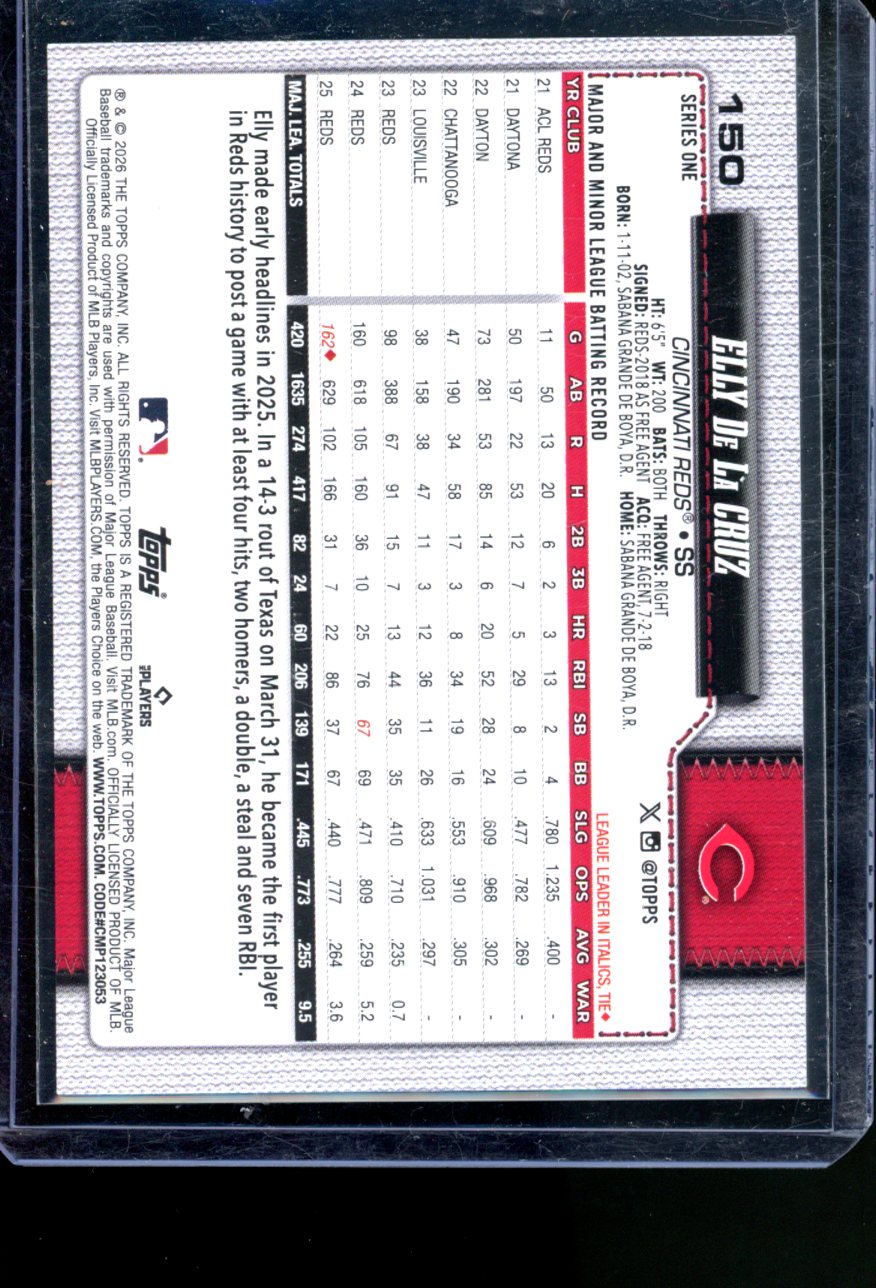2026 TOPPS 75TH SERIES ONE ELLY DE LA CRUZ PINK HOLO FOIL #150