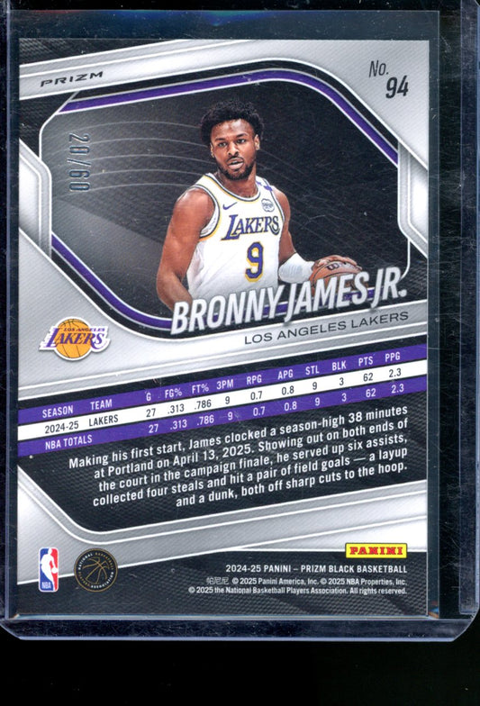 2024-25 PANINI PRIZM BLACK BRONNY JAMES JR RC ORANGE WAVE /60