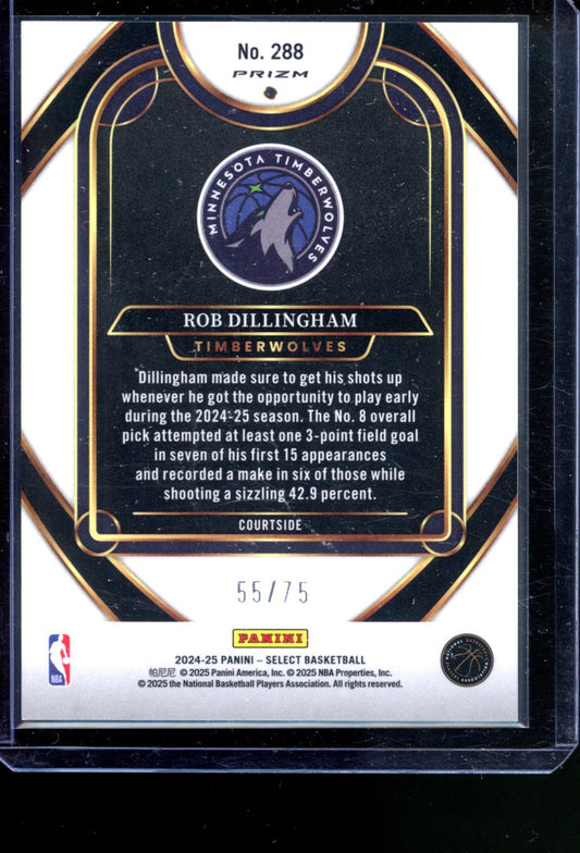 2024-25 PANINI SELECT ROB DILLINGHAM ROOKIE WHITE SPARKLE PRIZM /75 COURTSIDE