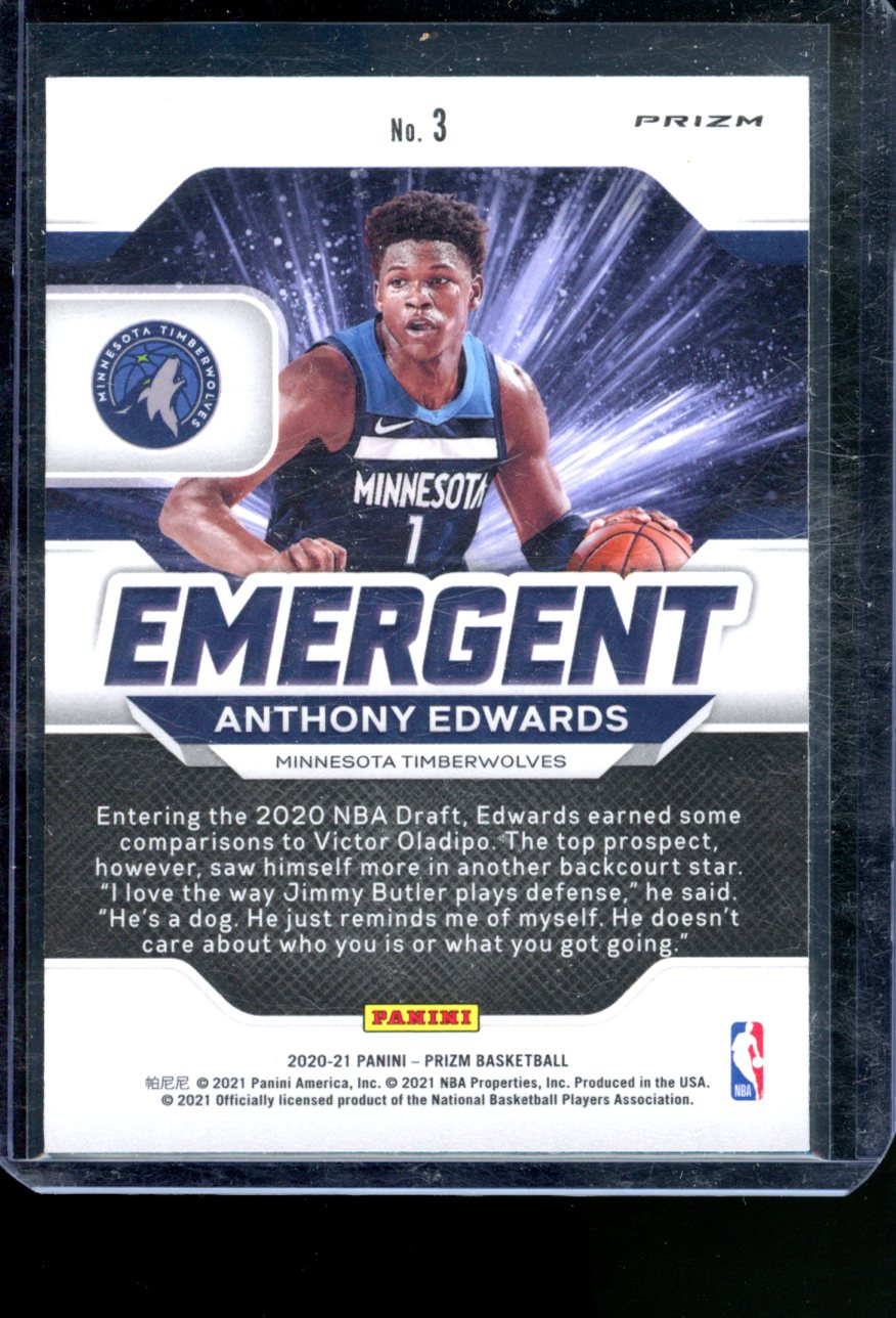 2020-21 PANINI PRIZM ANTHONY EDWARDS EMERGENT ROOKIE SILVER #3