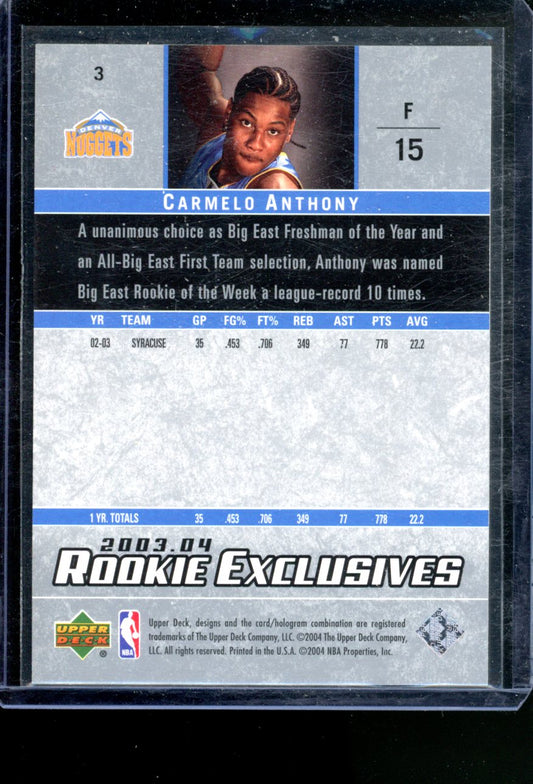 2003-04 UPPER DECK ROOKIE EXCLUSIVES CARMELO ANTHONY RC STAR ROOKIES