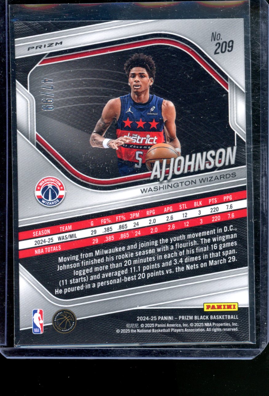 2024-25 PANINI PRIZM BLACK AJ JOHNSON RC PURPLE PRIZM /99
