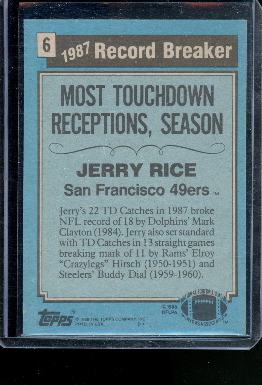 1988 TOPPS FOOTBALL RECORD BREAKER 1987 JERRY RICE #6