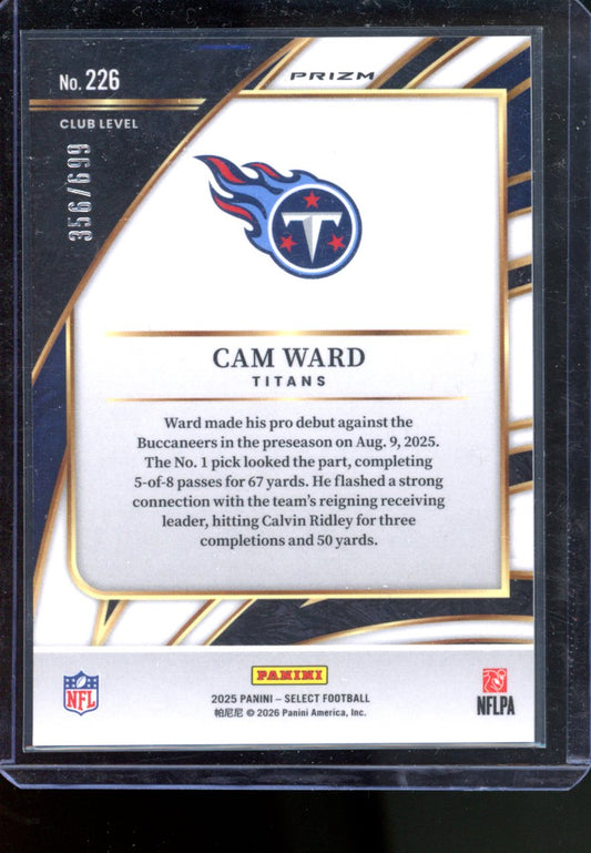 2025 PANINI SELECT CAM WARD RC CLUB LEVEL NEON GREEN SHOCK /699