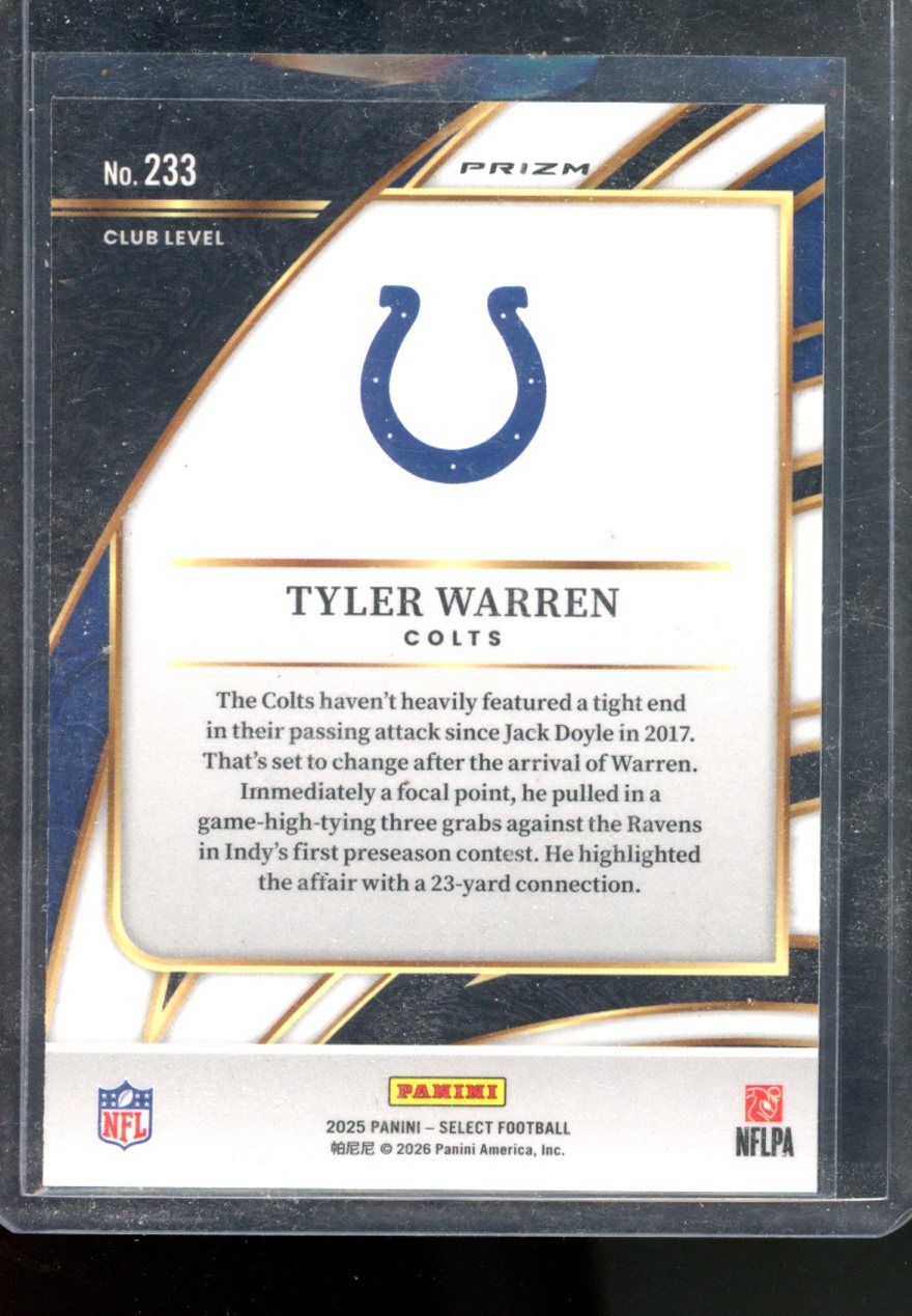 2025 PANINI SELECT TYLER WARREN RC CLUB LEVEL PRIZM
