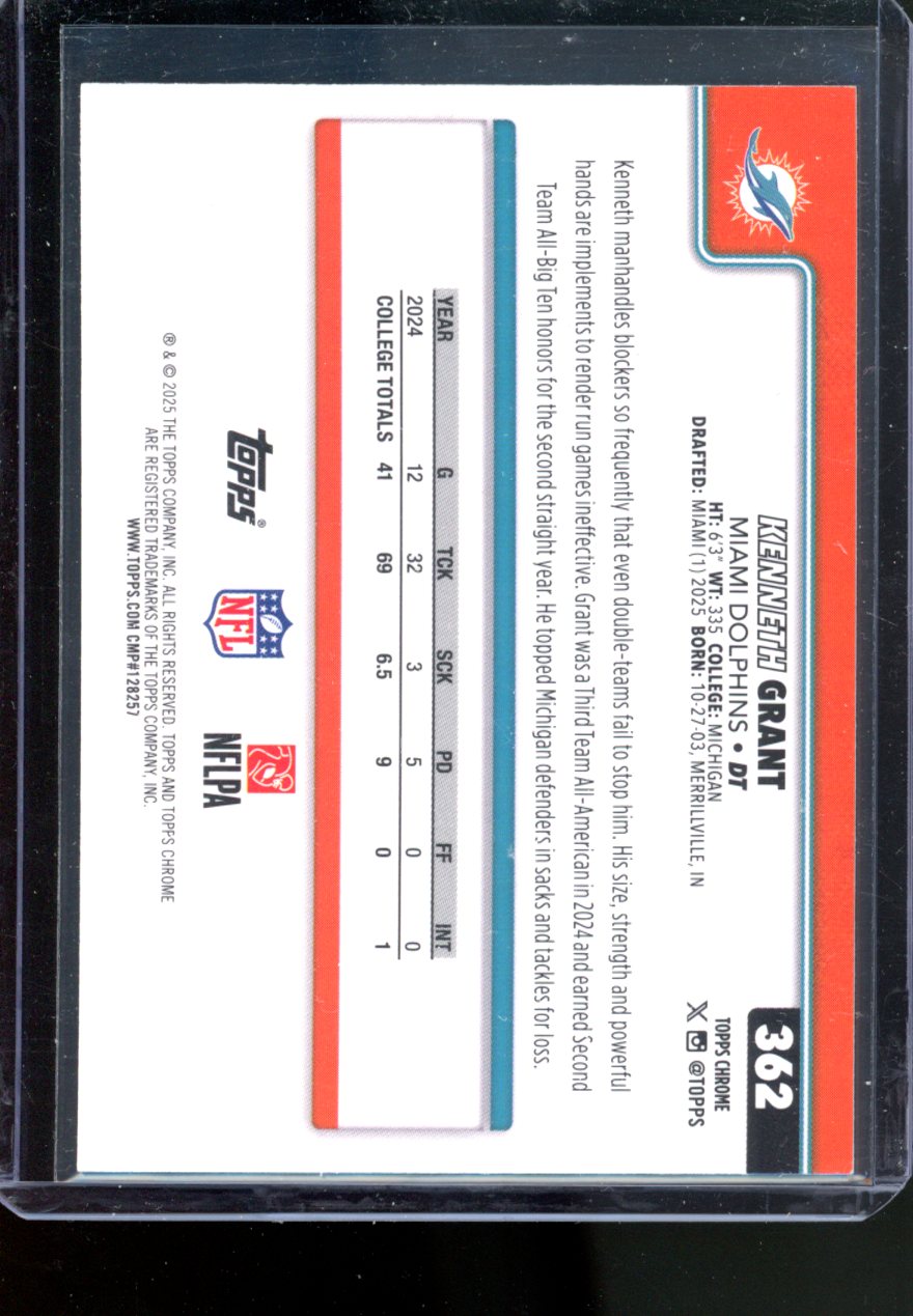 2025 TOPPS CHROME KENNETH GRANT RC BLUE LEATHER REFRACTOR /150