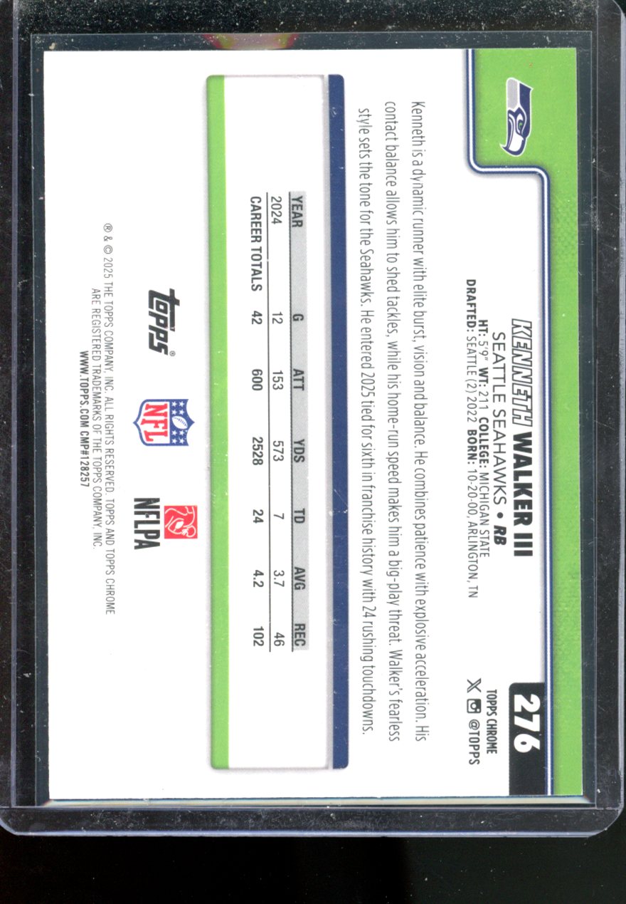 2025 TOPPS CHROME KENNETH WALKER III NEON PULSE REFRACTOR SUPER BOWL MVP