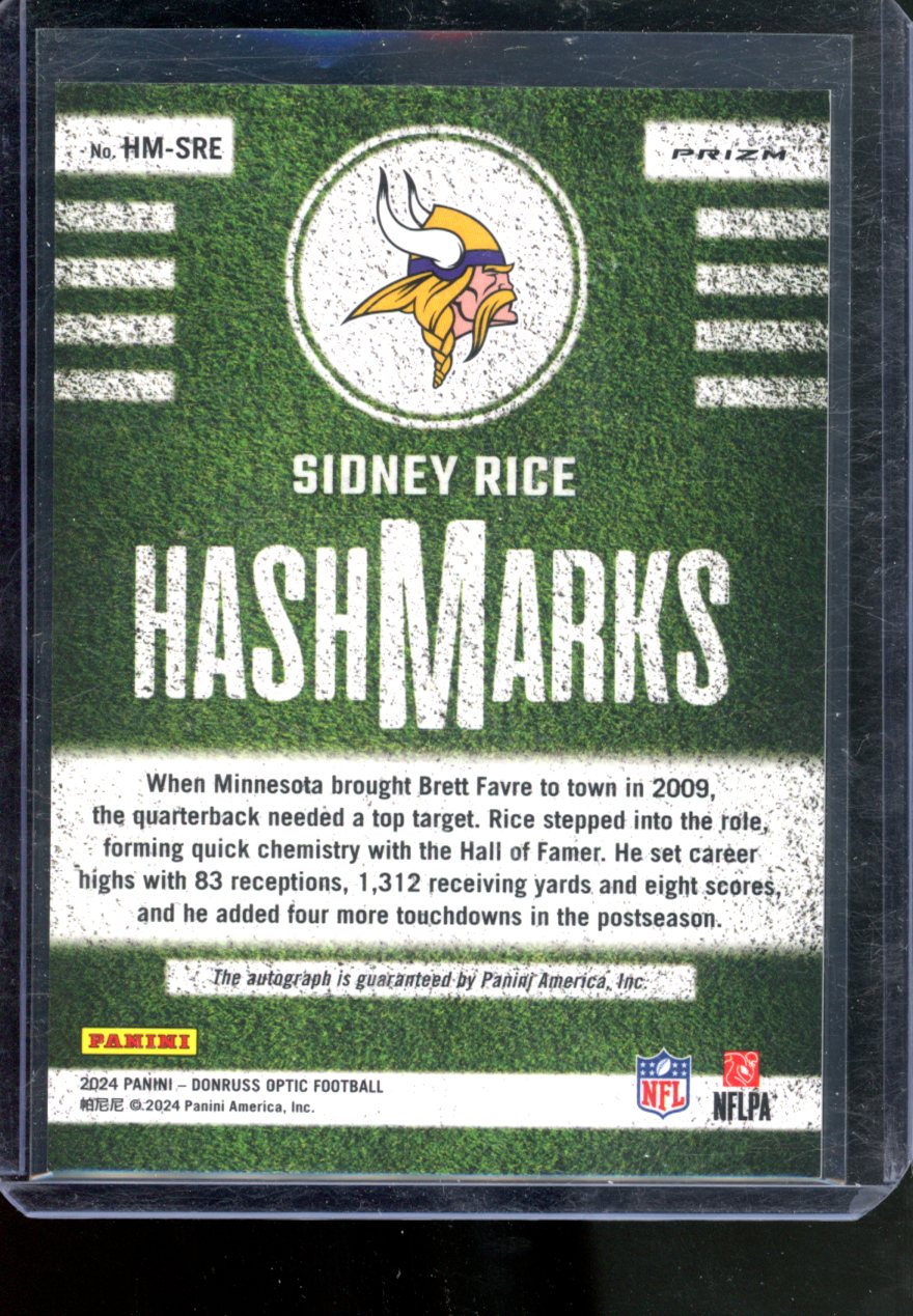 2024 PANINI DONRUSS OPTIC HASHMARKS SIDNEY RICE AUTO HOLO VIKINGS
