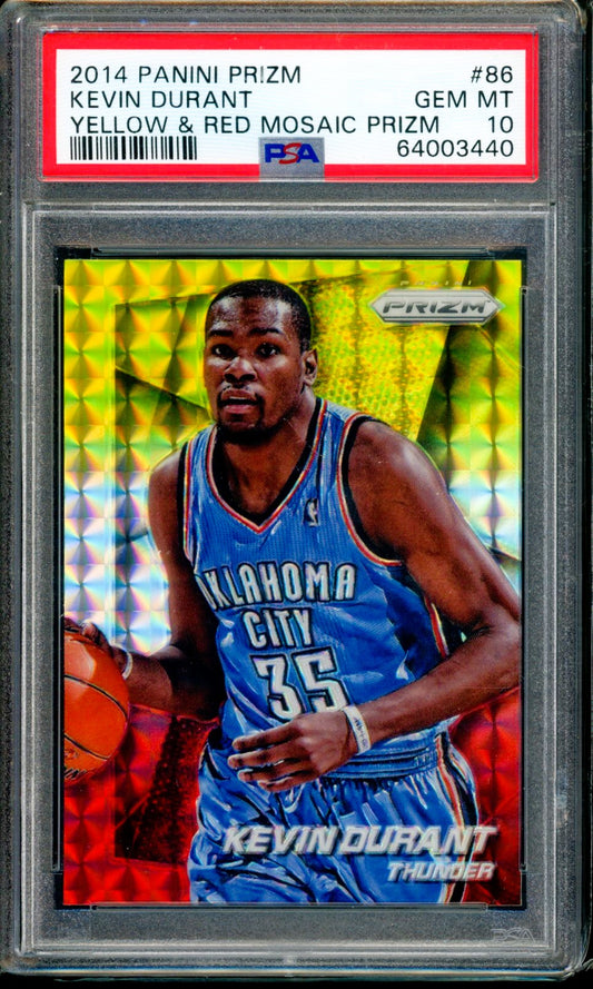 2014-15 Panini Prizm Kevin Durant Yellow and Red Mosaic Prizm #86 PSA 10