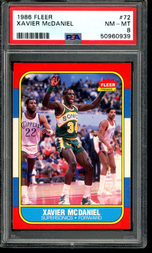 1986-87 Fleer Basketball Xavier McDaniel (RC) PSA 8 NM-MT Card #72 Supersonics