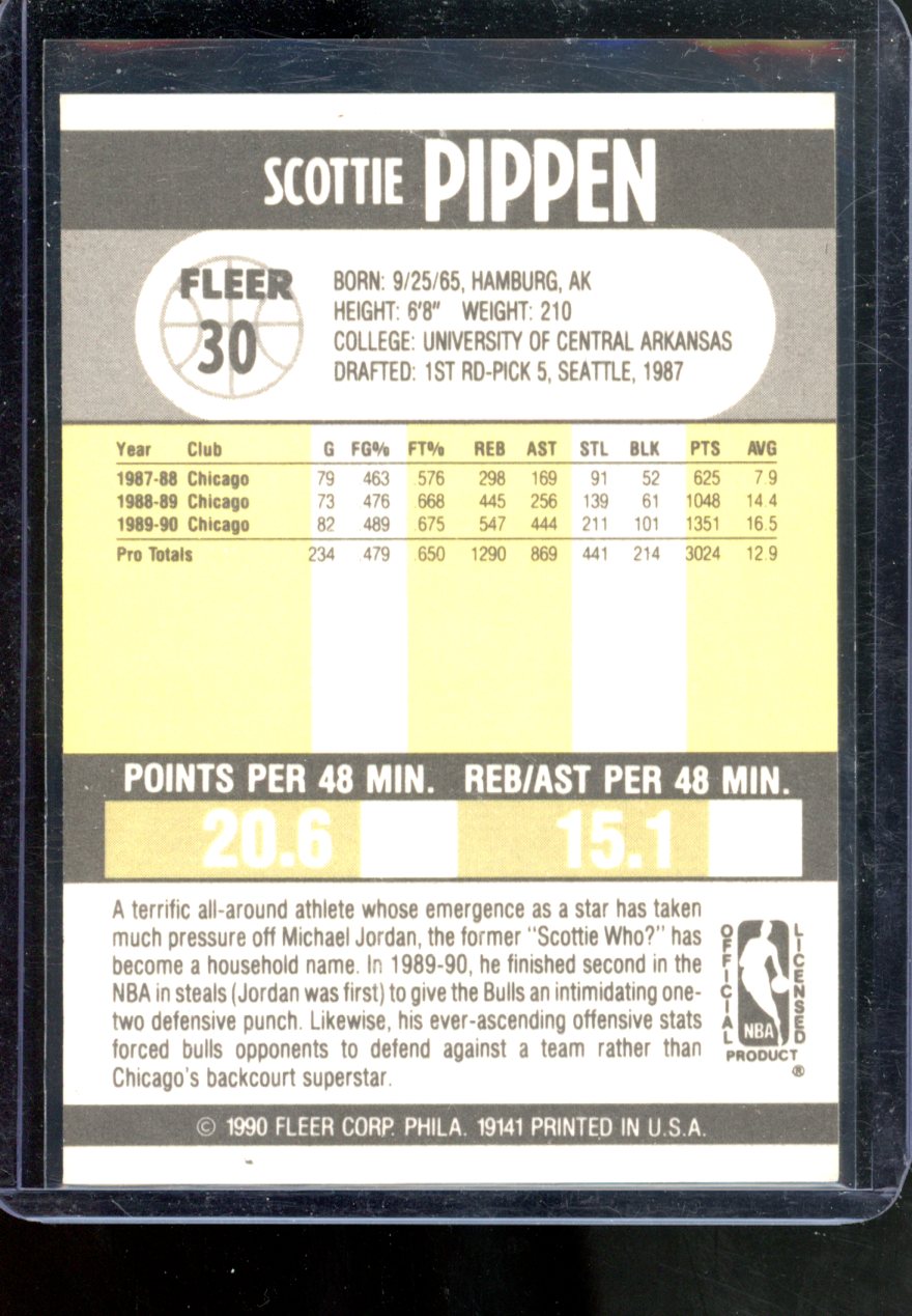 1990 FLEER BASKETBALL SCOTTIE PIPPEN #30 HOF BULLS