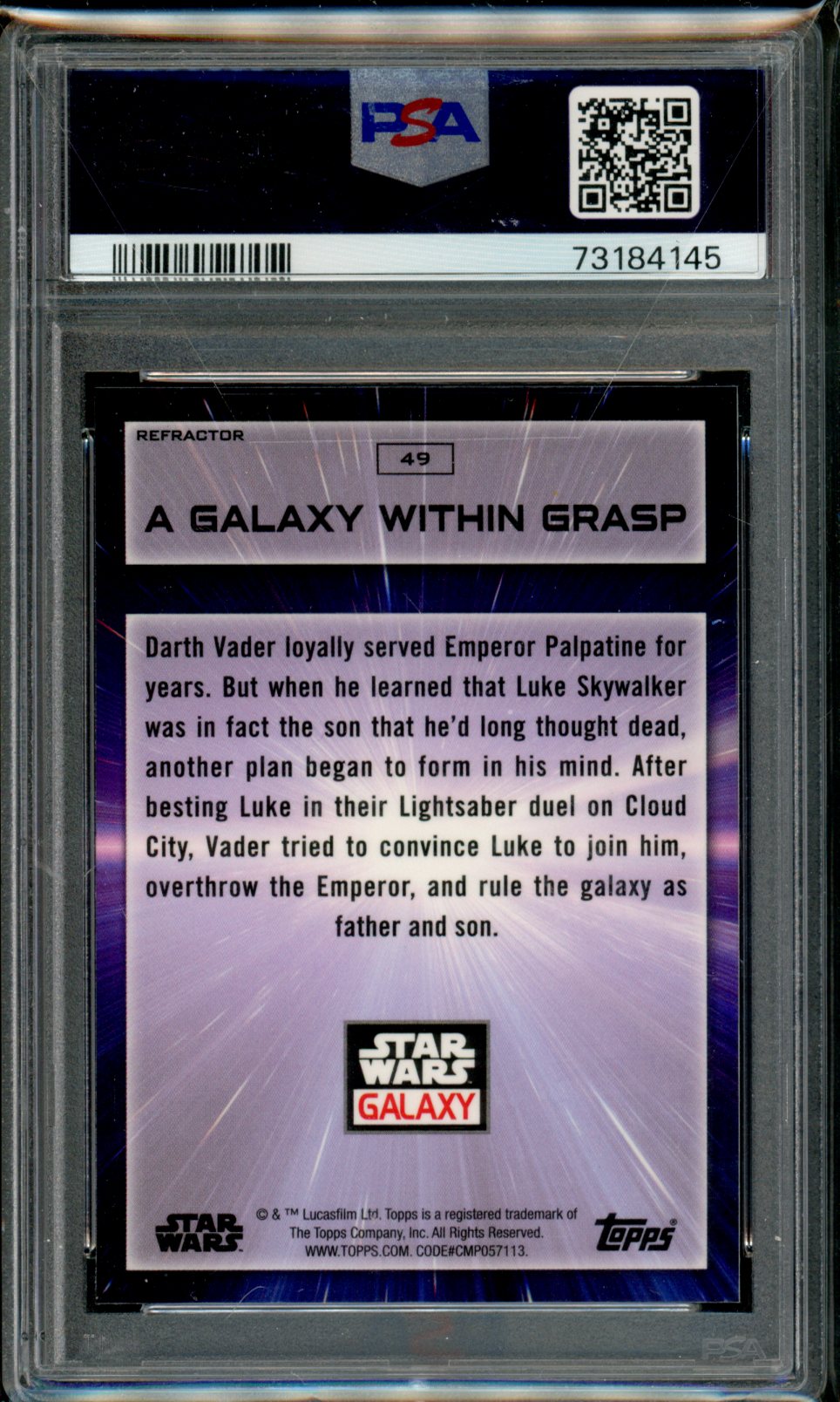 Topps Chrome Star Wars Galaxy PSA 9 Darth Vader A Galaxy Within Grasp REFRACTOR