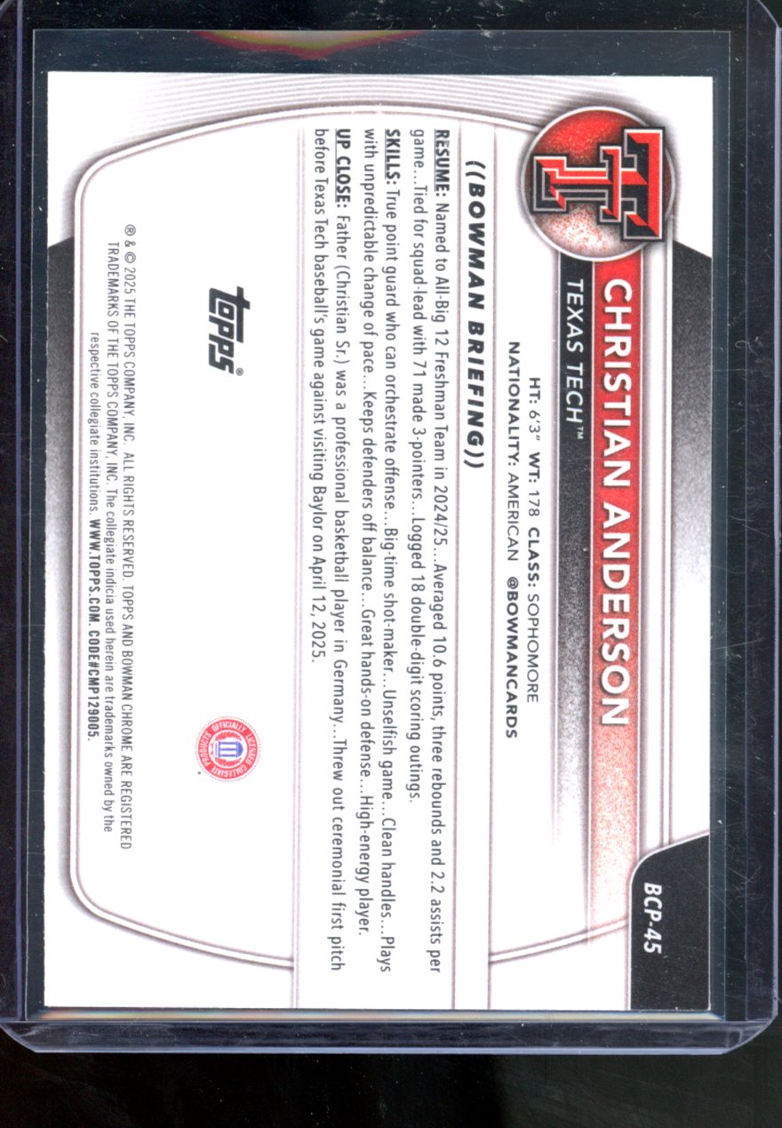 2025-26 Bowman U Chrome Christian Anderson Reptilian Refractor #BCP-45 1st Bowman