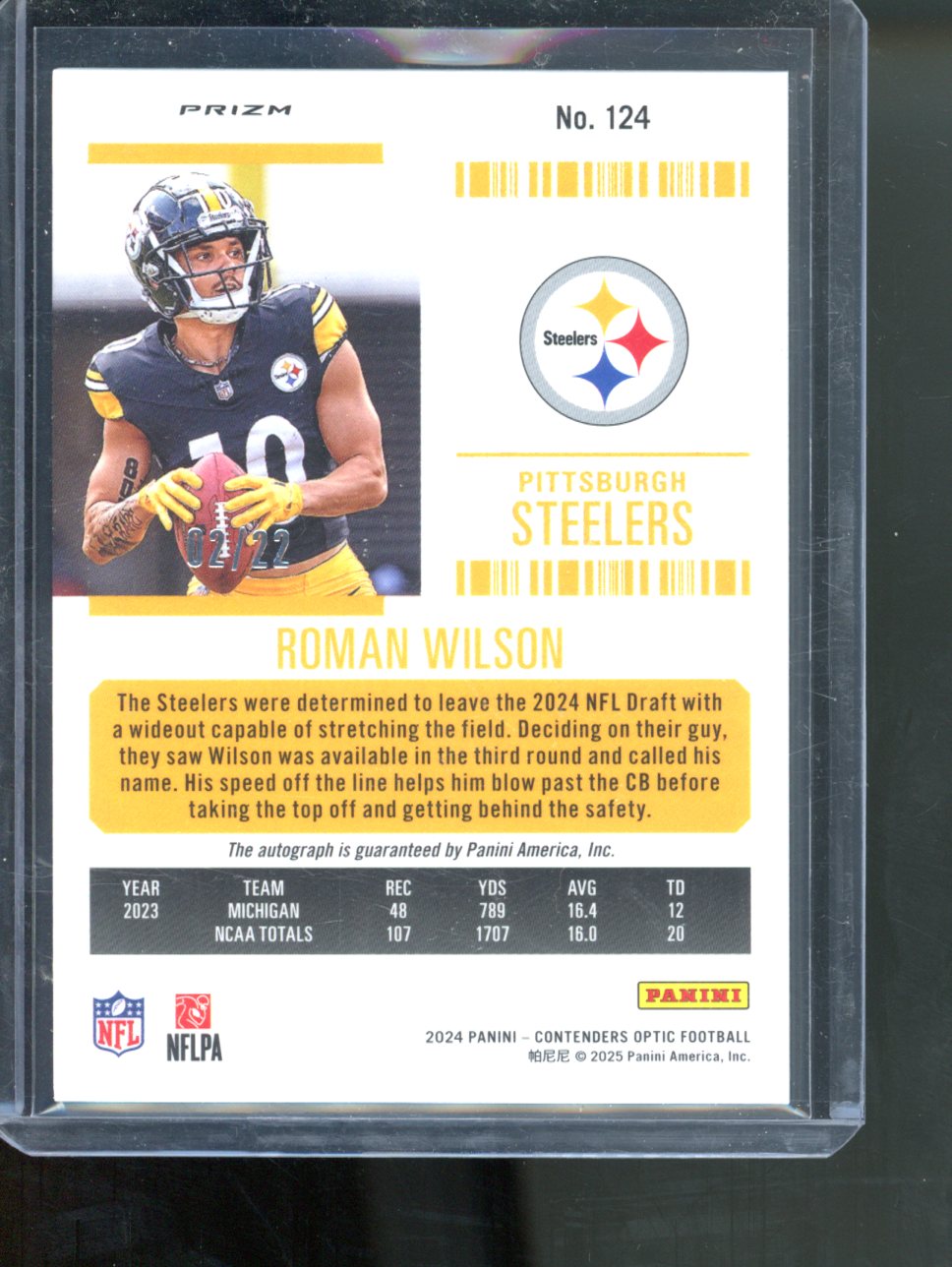 2024 PANINI OPTIC CONTENDERS ROMAN WILSON ROOKIE TICKET CRACKED ICE AUTO /22