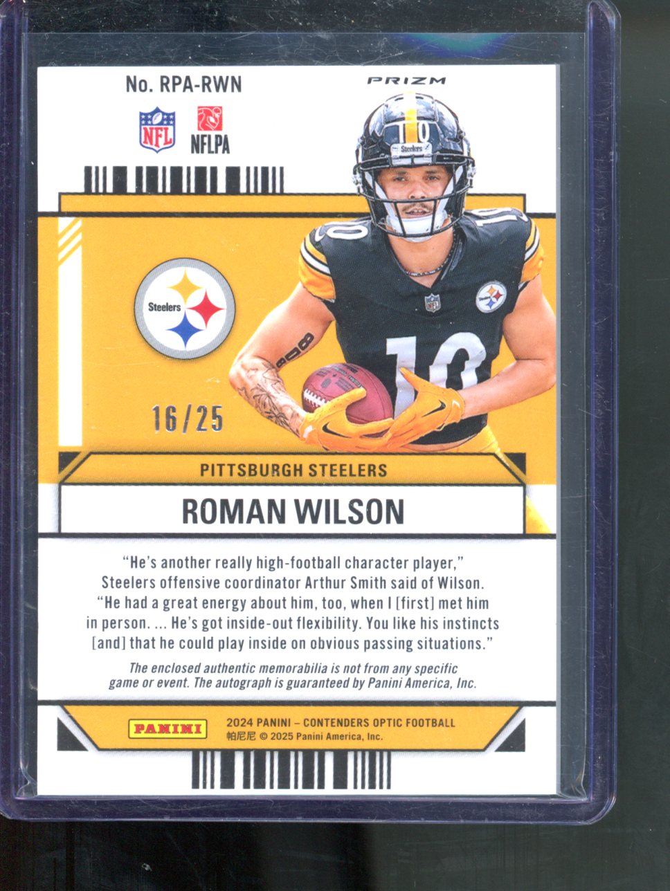 2024 Panini Contenders Optic Roman Wilson Rookie Patch Autographs Orange /25