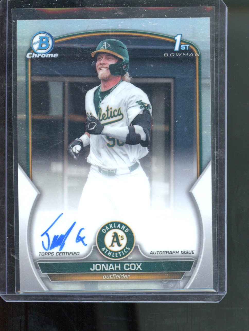 Jonah Cox 2023 Bowman Draft #CDA-JCO 1st Chrome Refractor Auto /499 A's
