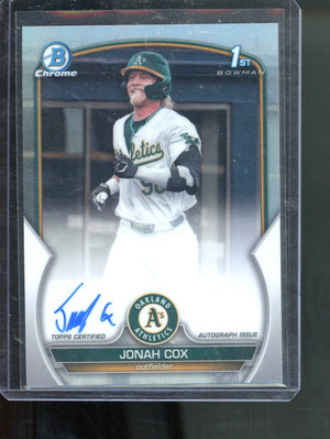 Jonah Cox 2023 Bowman Draft #CDA-JCO 1st Chrome Refractor Auto /499 A's