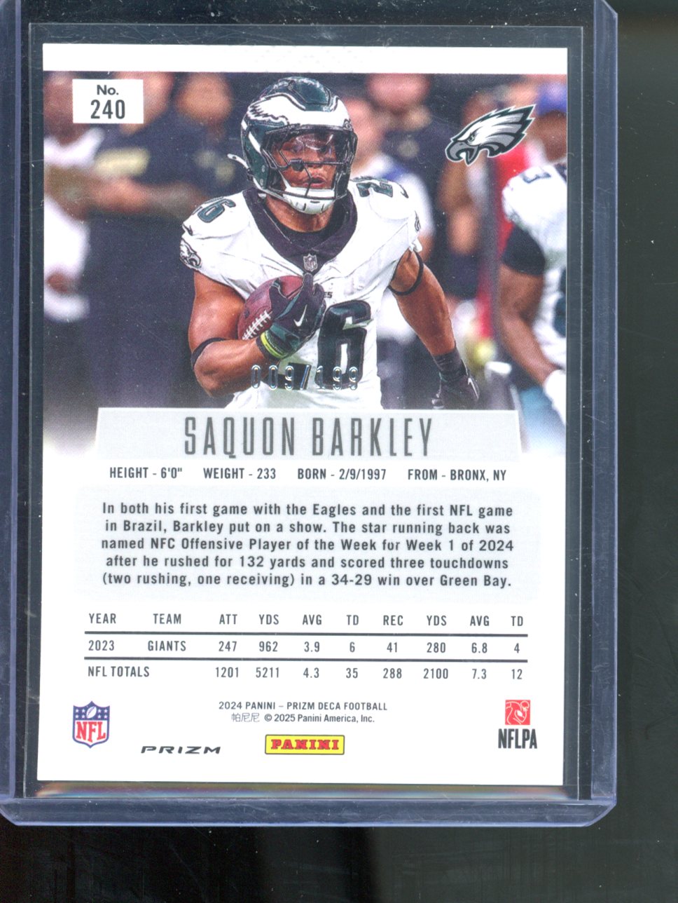 2024 Panini Prizm Deca Saquon Barkley #240 Red Prizm /199