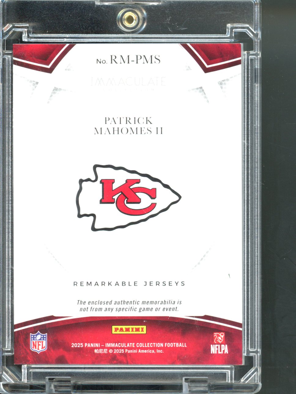 2025 Panini Immaculate - Patrick Mahomes Gold Remarkable Jerseys Patch #28/49