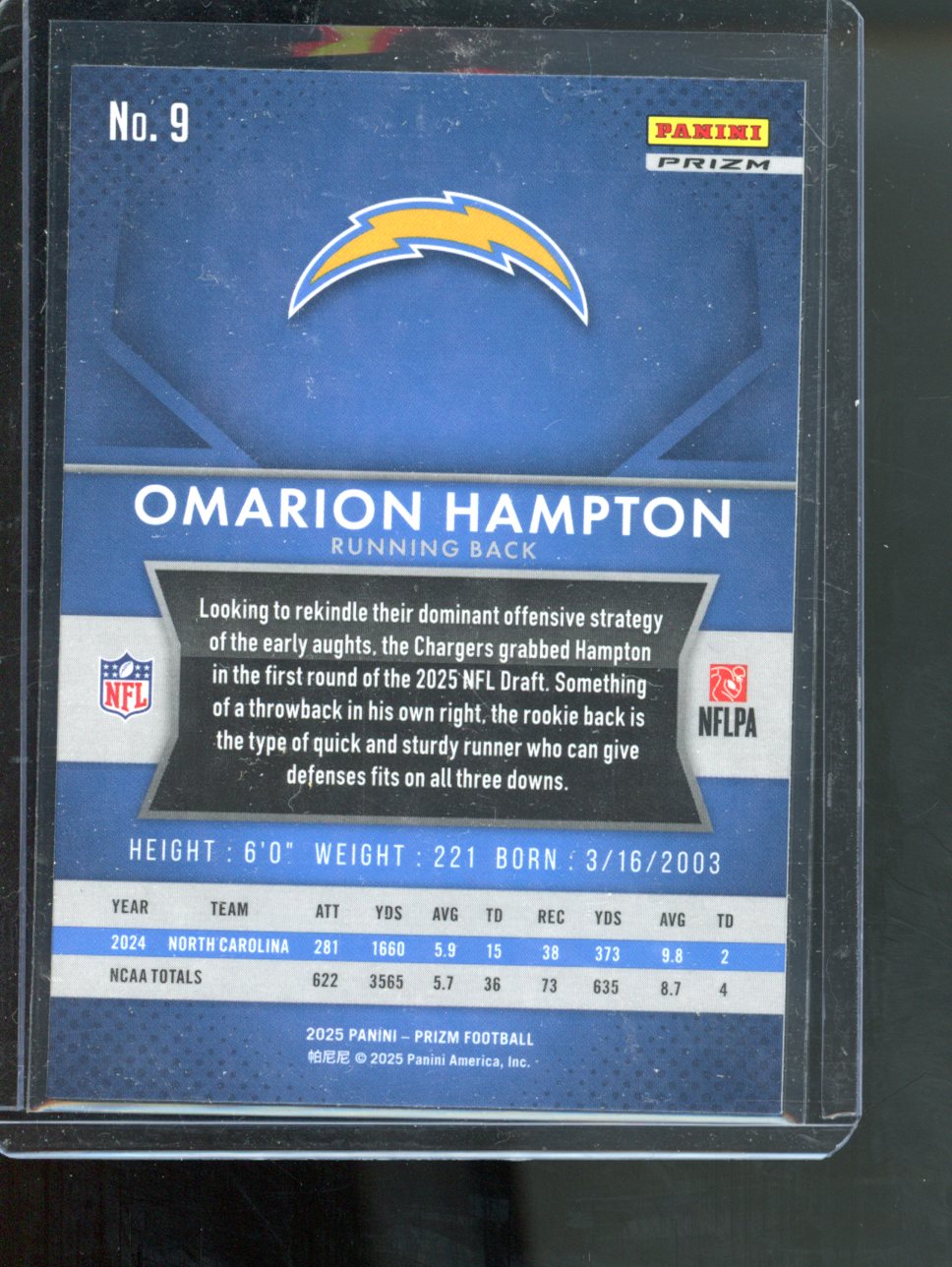 2025 Panini Prizm Omarion Hampton RC No Huddle disco prizm #9
